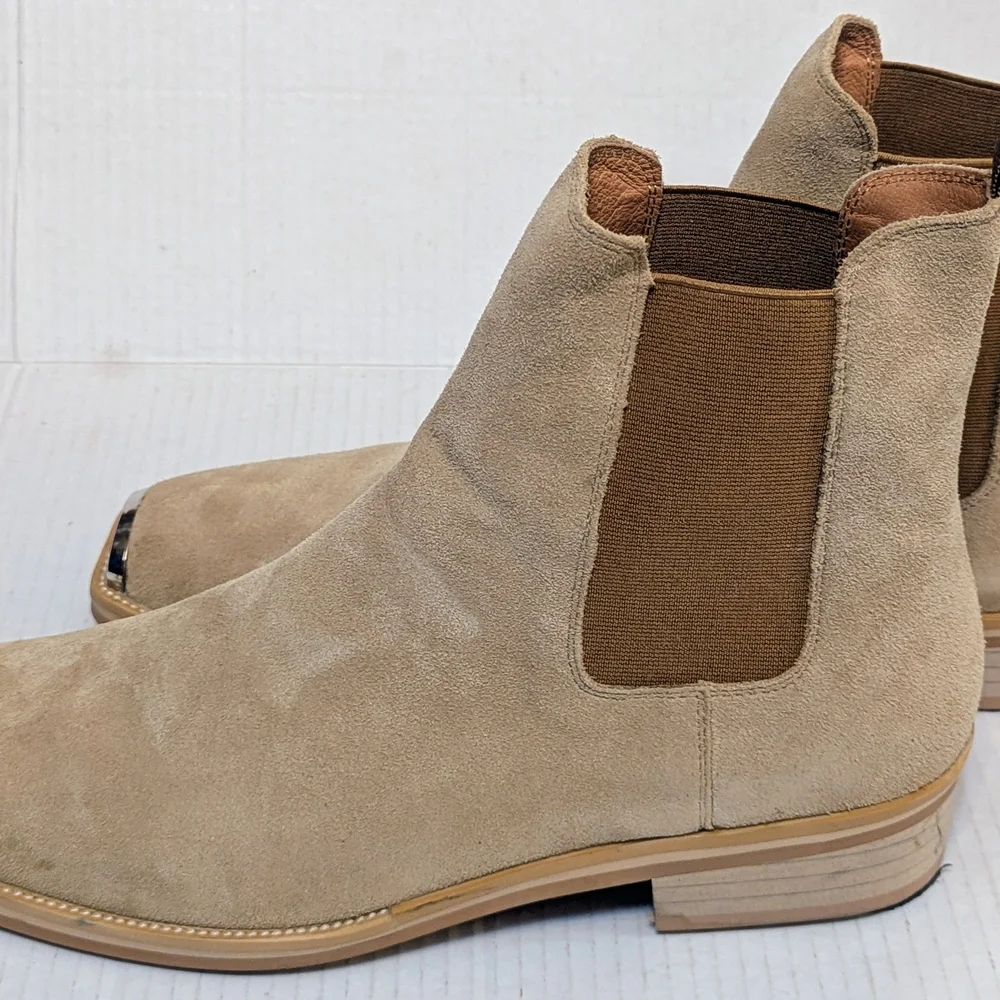 Mens Real Genuine Suede/Leather Ankle High-top Chelsea Metal Square Toe Boots - Picture 3 of 12